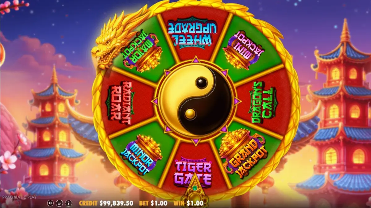 Interface vibrante do slot Dragon Tiger Fortunes com dragões e tigres dourados