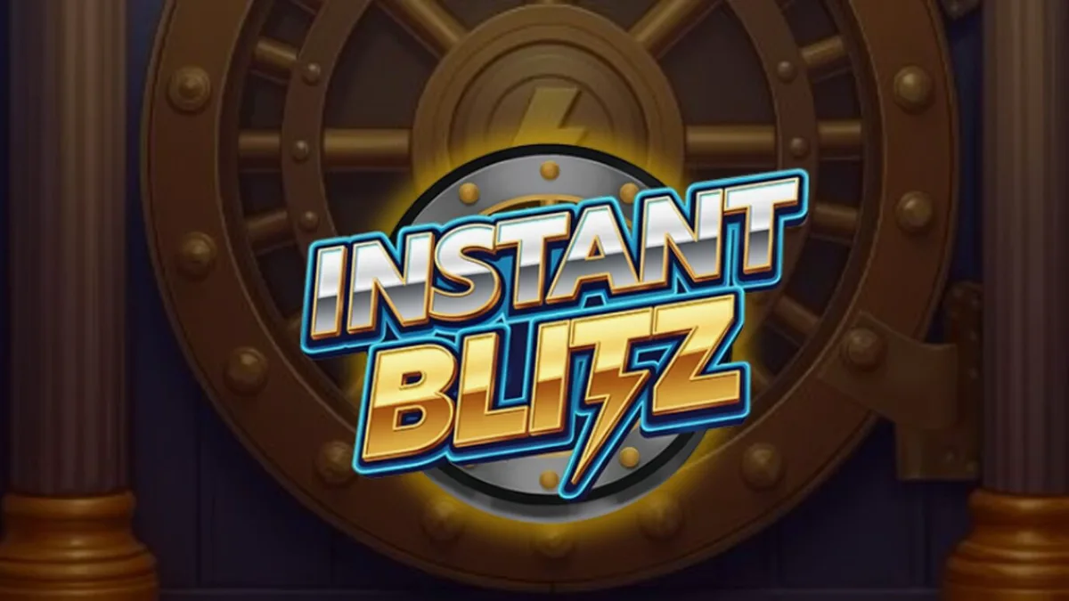 Interface de jogo do slot Instant Blitz com tema de cofre neon